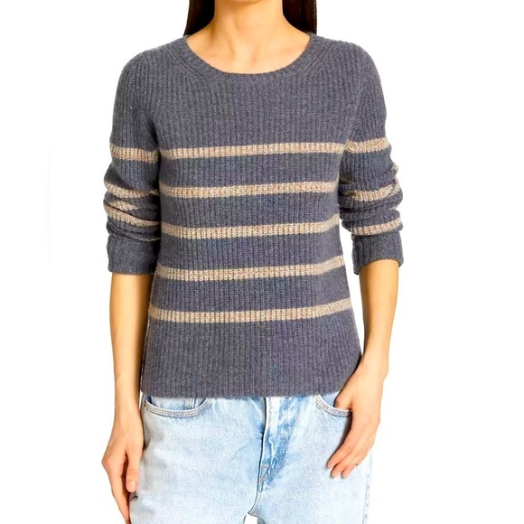 Splendid Gisela cashmere heathered charcoal stripe ribbed hems crew neck small - Picture 1 of 16